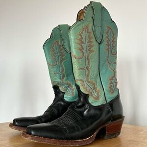 Vintage Justin Black and Turquoise Cowboy Boots